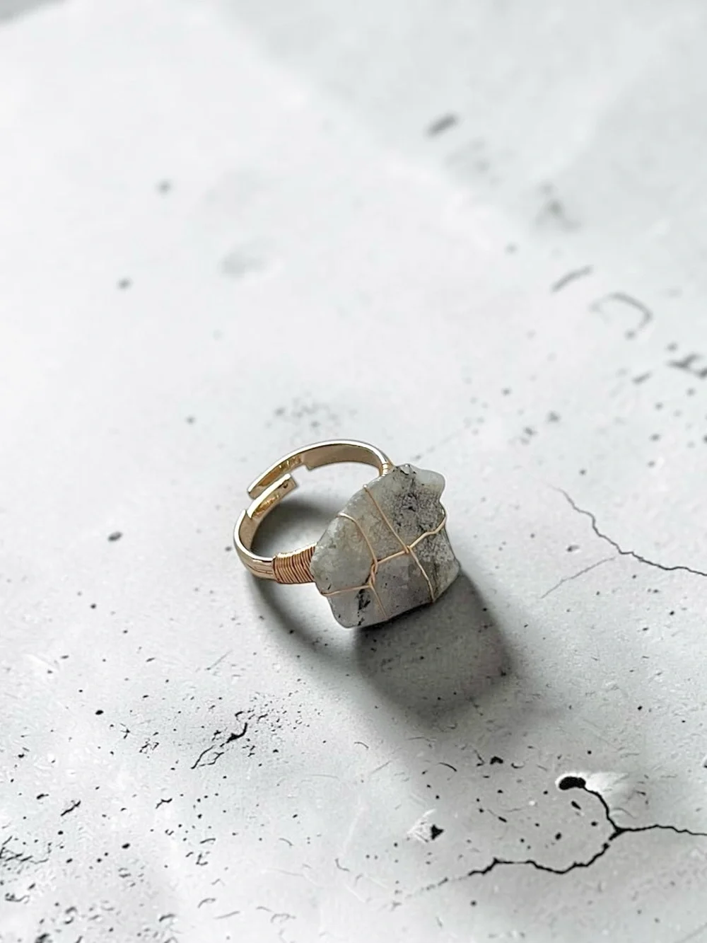 TOURMALINE QUARTZ raw cut wire wrapped natural stone adjustable gold tone ring